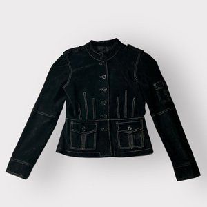 Vintage 1990s Bebe black genuine suede leather form fitting  jacket size small